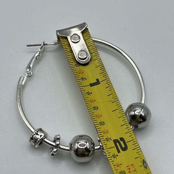 Silver-tone Shiny 6 Beads 2” Hoop Earrings - Picture 13 of 13